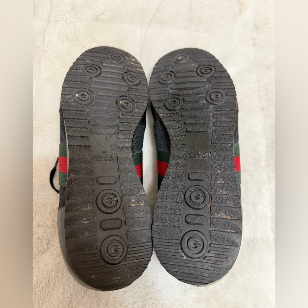 Gucci Ace Black Leather Canvas Signature Red Stripe Low Tennis Sneakers 10.5 - Picture 13 of 16